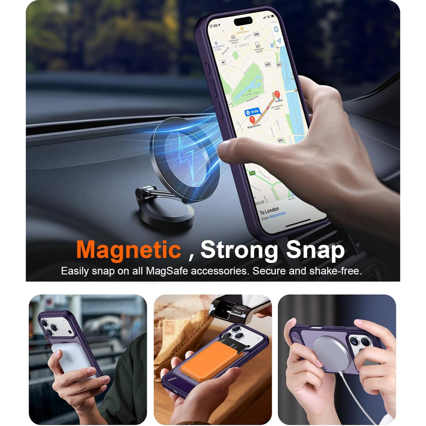 OAKTREE Magnetic Fast Charging Case for iPhone 17 Pro – Kickstand, Drop-Proof & Sleek Purple Matte Finish