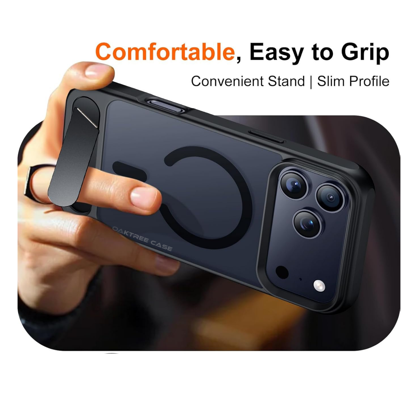 OAKTREE Magnetic Fast Charging Case for iPhone 17 Pro – Kickstand, Drop-Proof & Sleek Black Matte Finish