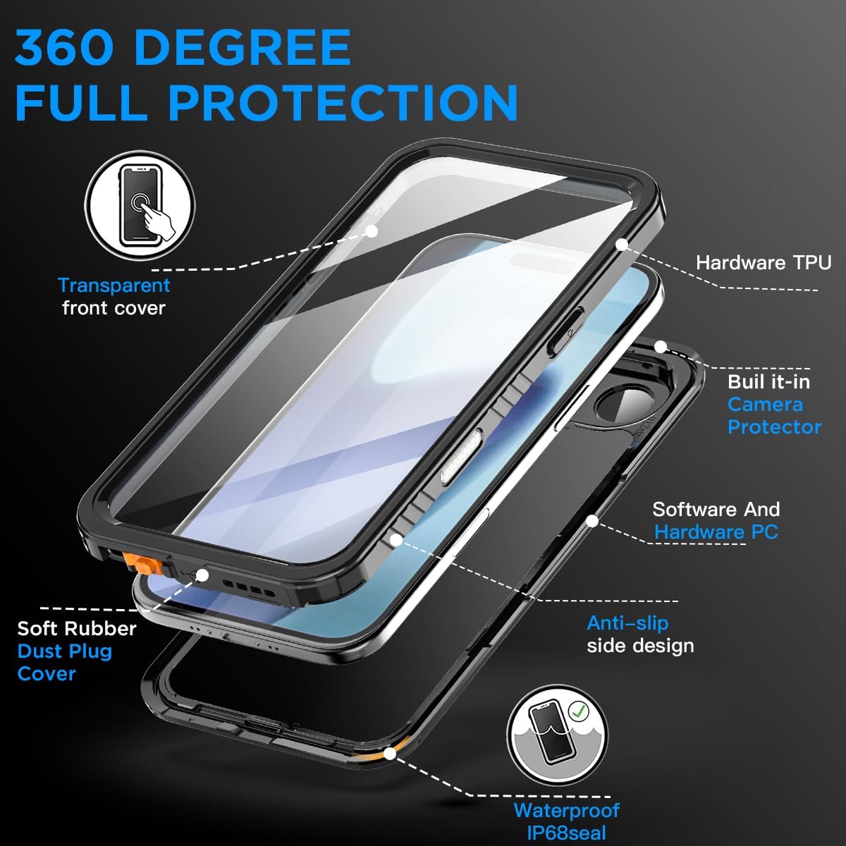 OAKTREE iPhone 17 Air Shockproof Waterproof Full-Body Rugged Case - Black/Clear