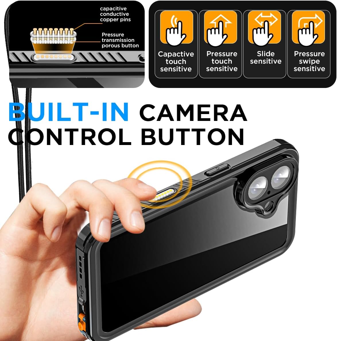 OAKTREE iPhone 17 6.3" Shockproof Waterproof Full-Body Rugged Case - Black/Clear