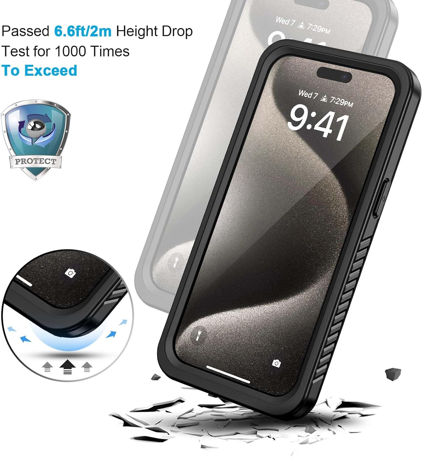 iPhone 15 6.1" MagSafe Waterproof Shockproof Full-Body Rugged Magnetic Case - Black/Clear