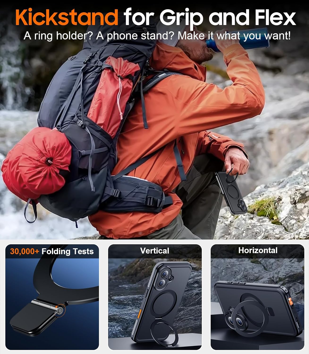 OAKTREE iPhone 16 6.1" Waterproof Full-Body MagSafe Kickstand Case - Black