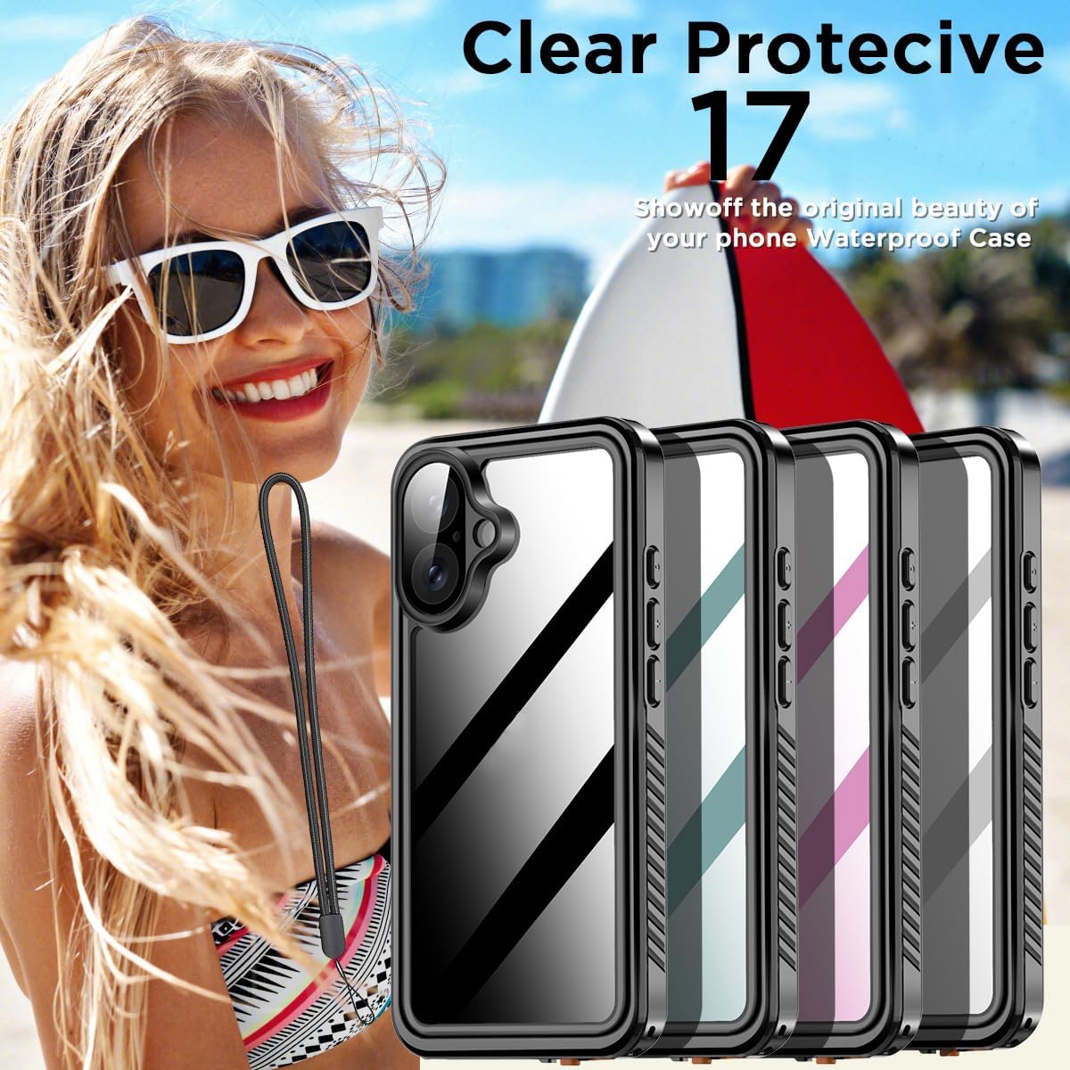 OAKTREE iPhone 17 6.3" Shockproof Waterproof Full-Body Rugged Case - Black/Clear