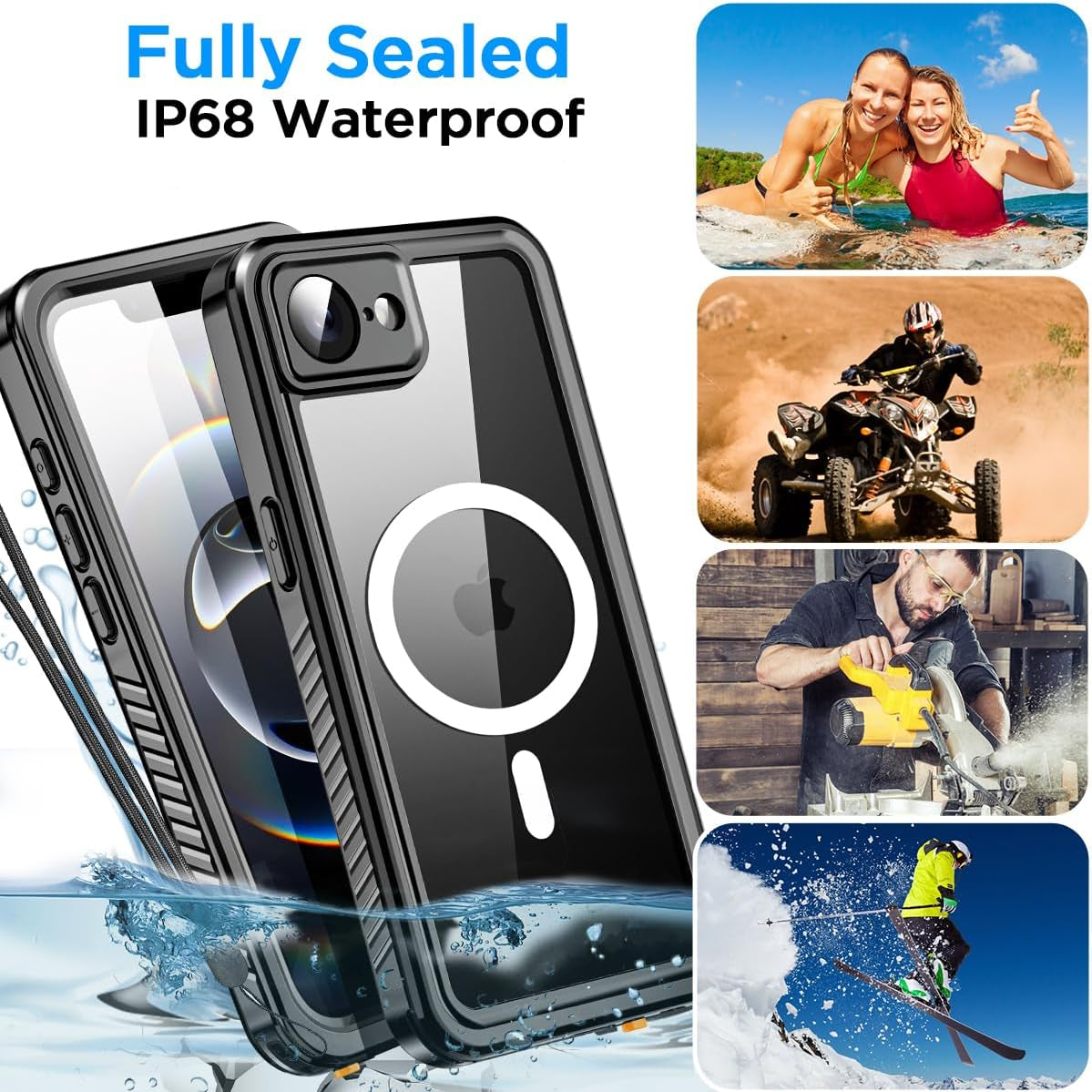 OAKTREE iPhone 16e Magsafe Waterproof Drop-proof Full-Body Rugged Case - Black / Clear