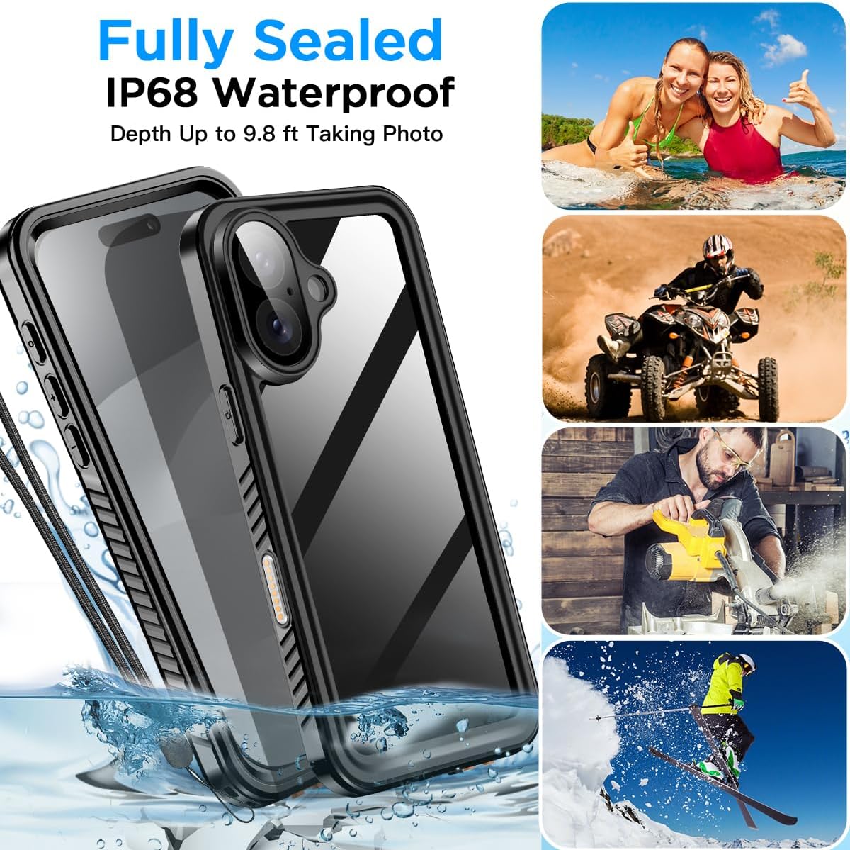 OAKTREE iPhone 17 6.3" Shockproof Waterproof Full-Body Rugged Case - Black/Clear