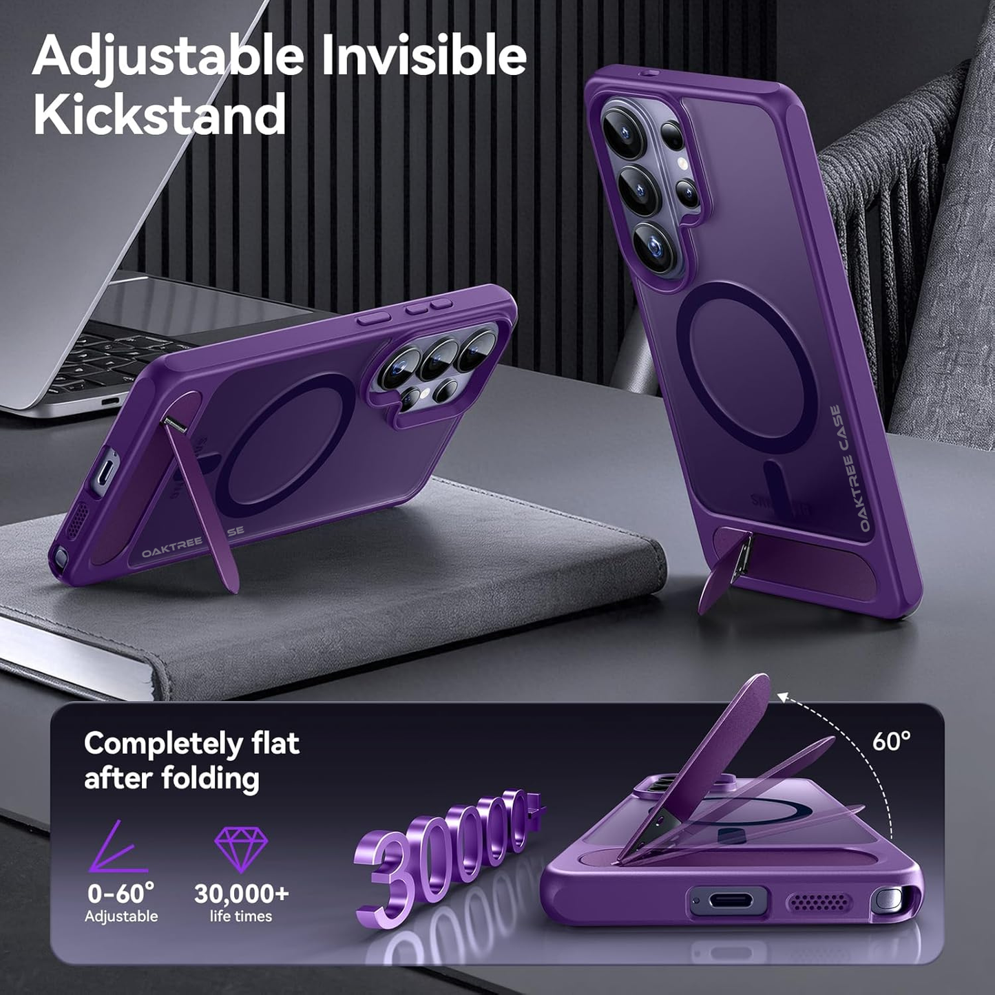 OAKTREE Magnetic Case for Samsung S26 Ultra – MagSafe, Kickstand, Drop-Proof & Sleek Purple Matte Finish
