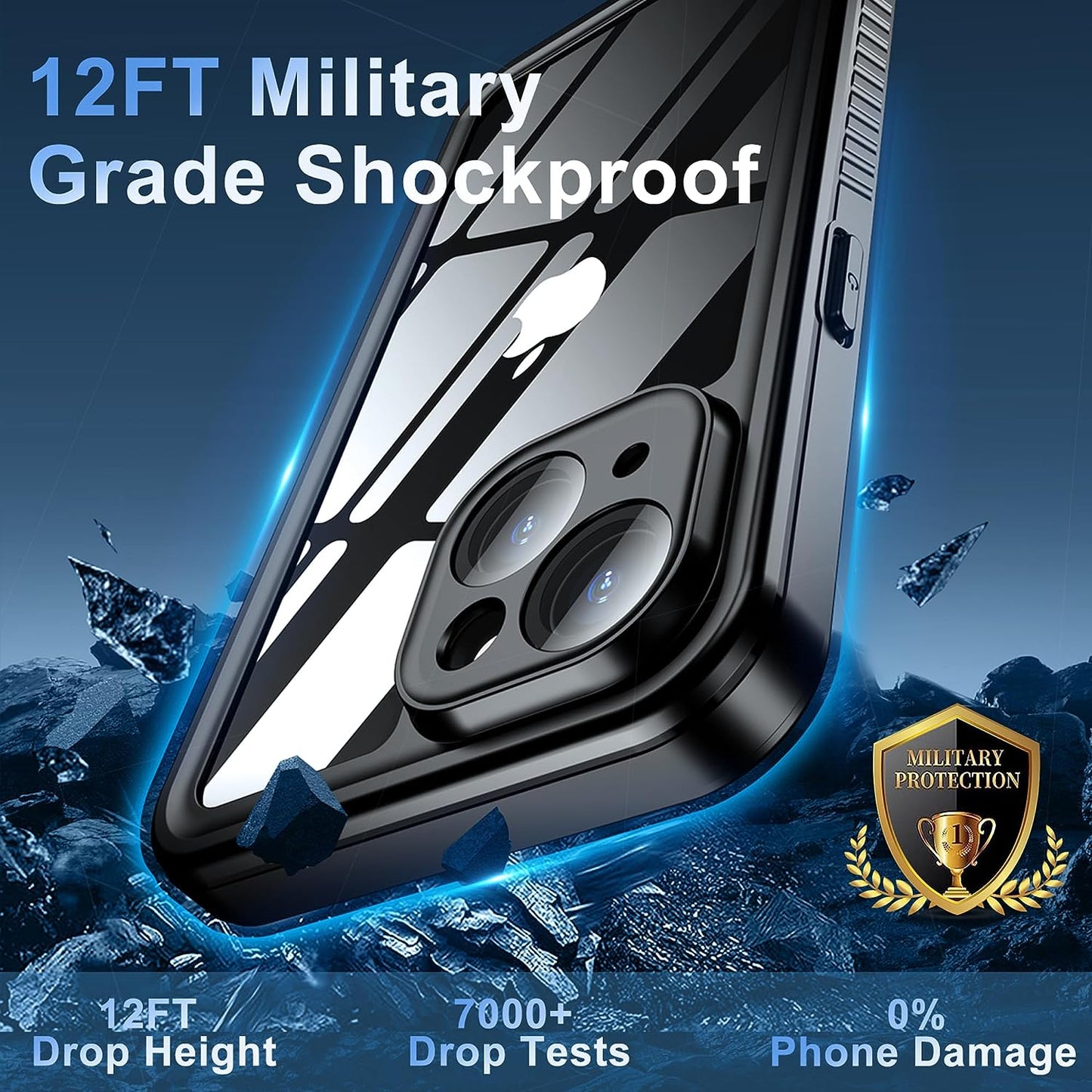 OAKTREE iPhone 15 6.1" Shockproof Waterproof Full-Body Rugged Case - Black/Clear