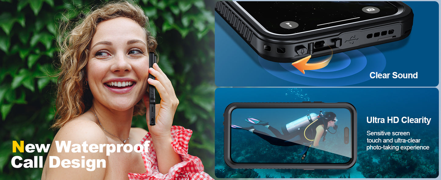 OAKTREE iPhone 15 Plus 6.7" Shockproof Waterproof Full-Body Rugged Case - Black/Clear