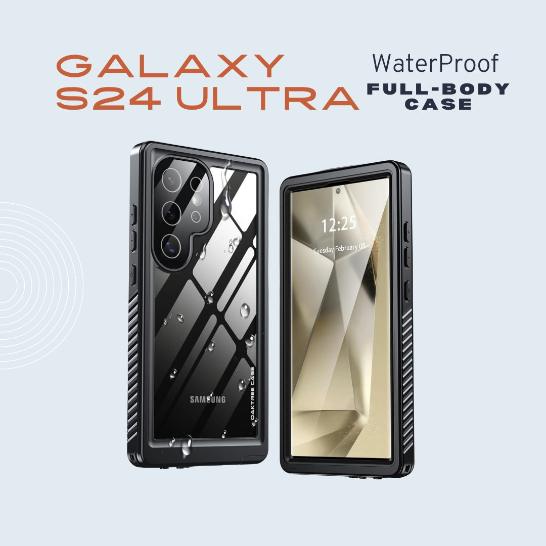OAKTREE Samsung Galaxy S24 Ultra 6.8 inch Shockproof Waterproof Full-Body Rugged Case - Black/Clear