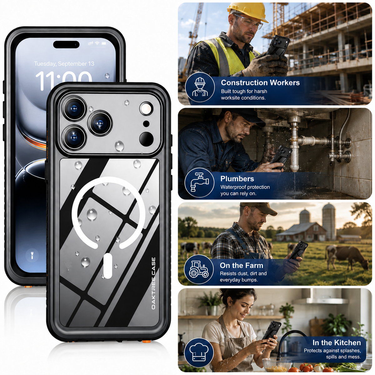 OAKTREE iPhone 18 Pro Waterproof Case – Full-Body 360° Shockproof MagSafe Cover with HD Screen Protector