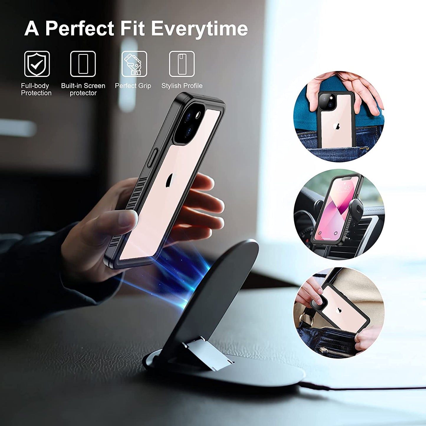 OAKTREE iPhone 13 6.1" Shockproof Waterproof Full-Body Rugged Case - Black/Clear - OAKTREE CASE