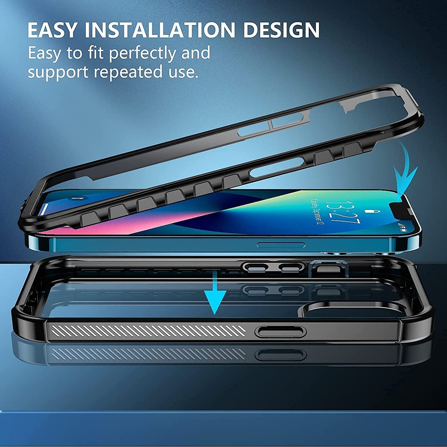 OAKTREE iPhone 13 Mini (5.4") Full-Body Rugged Case with Built-in Screen Protector - Black/ Clear - OAKTREE CASE