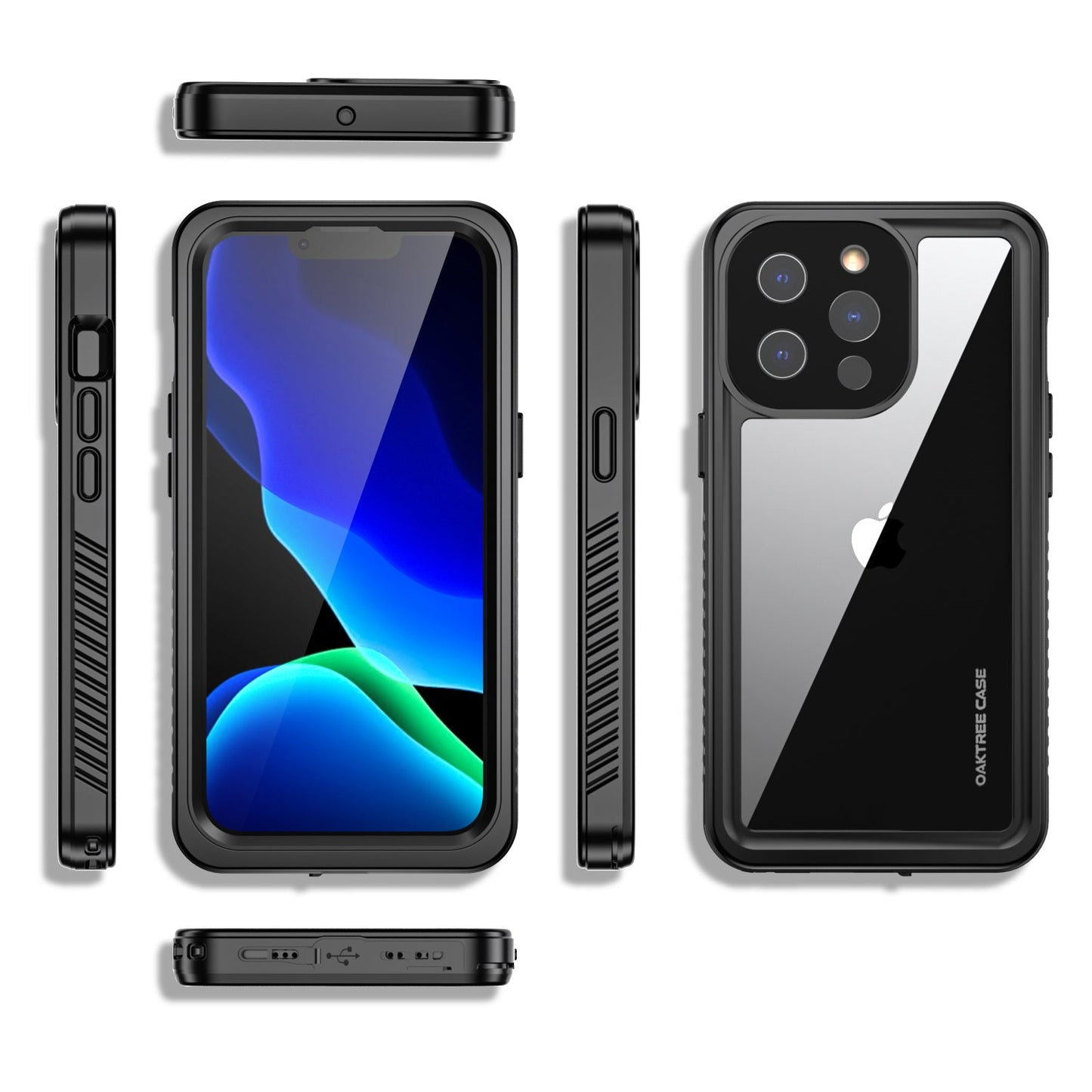 OAKTREE iPhone 13 Pro 6.1" Shockproof Waterproof Full-Body Rugged Case - Black/Clear - OAKTREE CASE