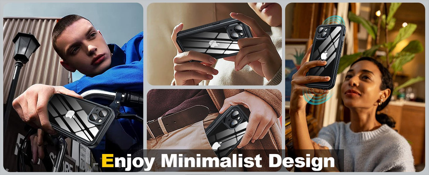 OAKTREE iPhone 15 Plus 6.7" Shockproof Waterproof Full-Body Rugged Case - Black/Clear - OAKTREE CASE