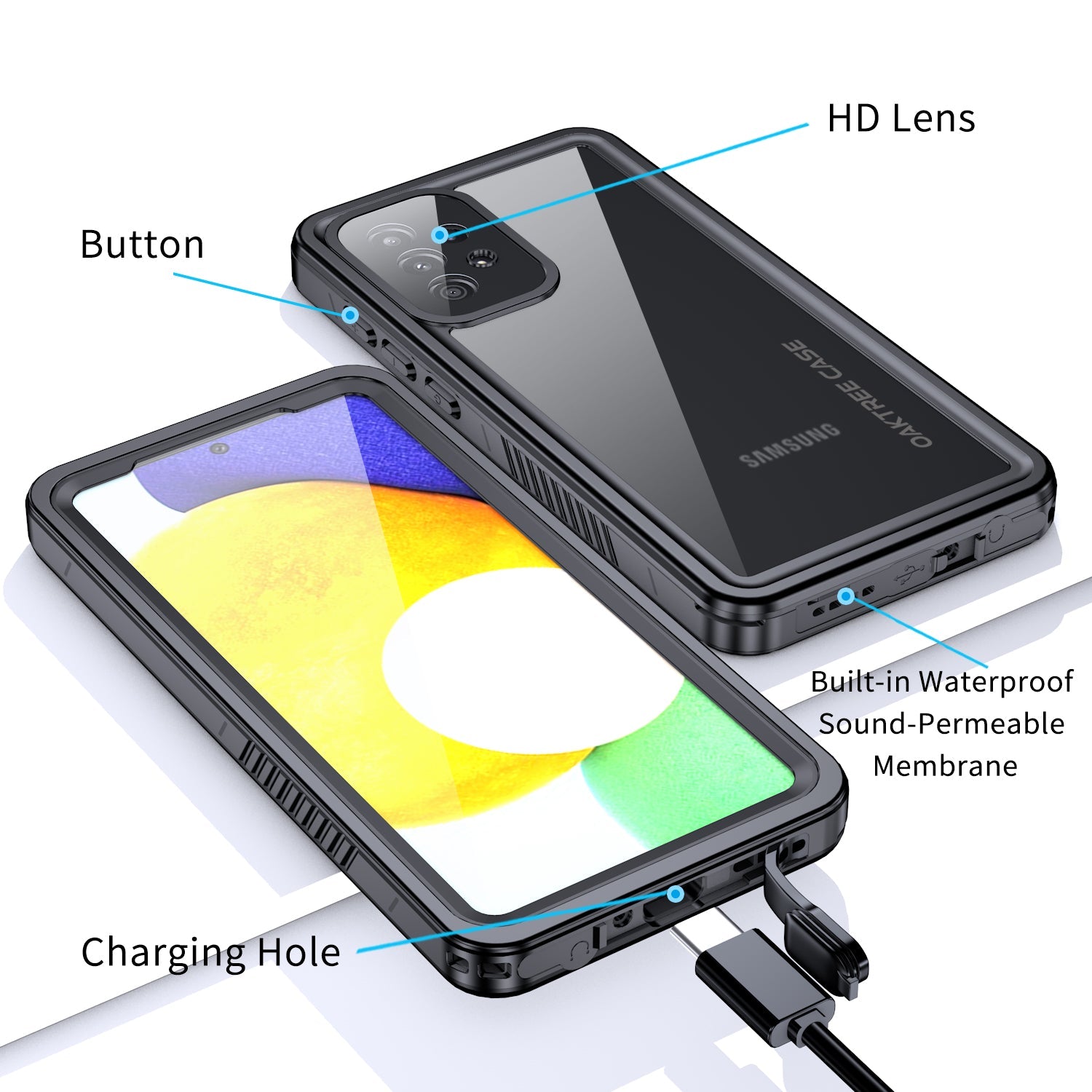 Oaktree Samsung Galaxy A72 4G/5G Waterproof Full-Body Rugged Case - Black / Clear - OAKTREE CASE