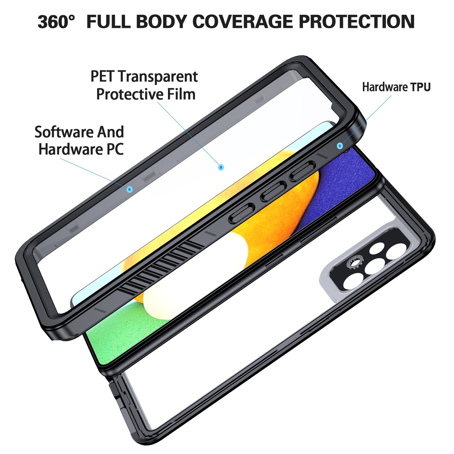 Oaktree Samsung Galaxy A72 4G/5G Waterproof Full-Body Rugged Case - Black / Clear - OAKTREE CASE