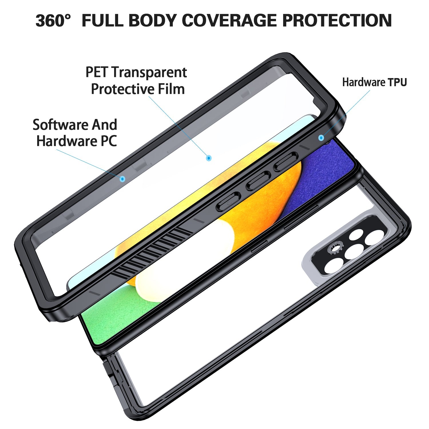 Oaktree Samsung Galaxy A72 4G/5G Waterproof Full-Body Rugged Case - Black / Clear - OAKTREE CASE