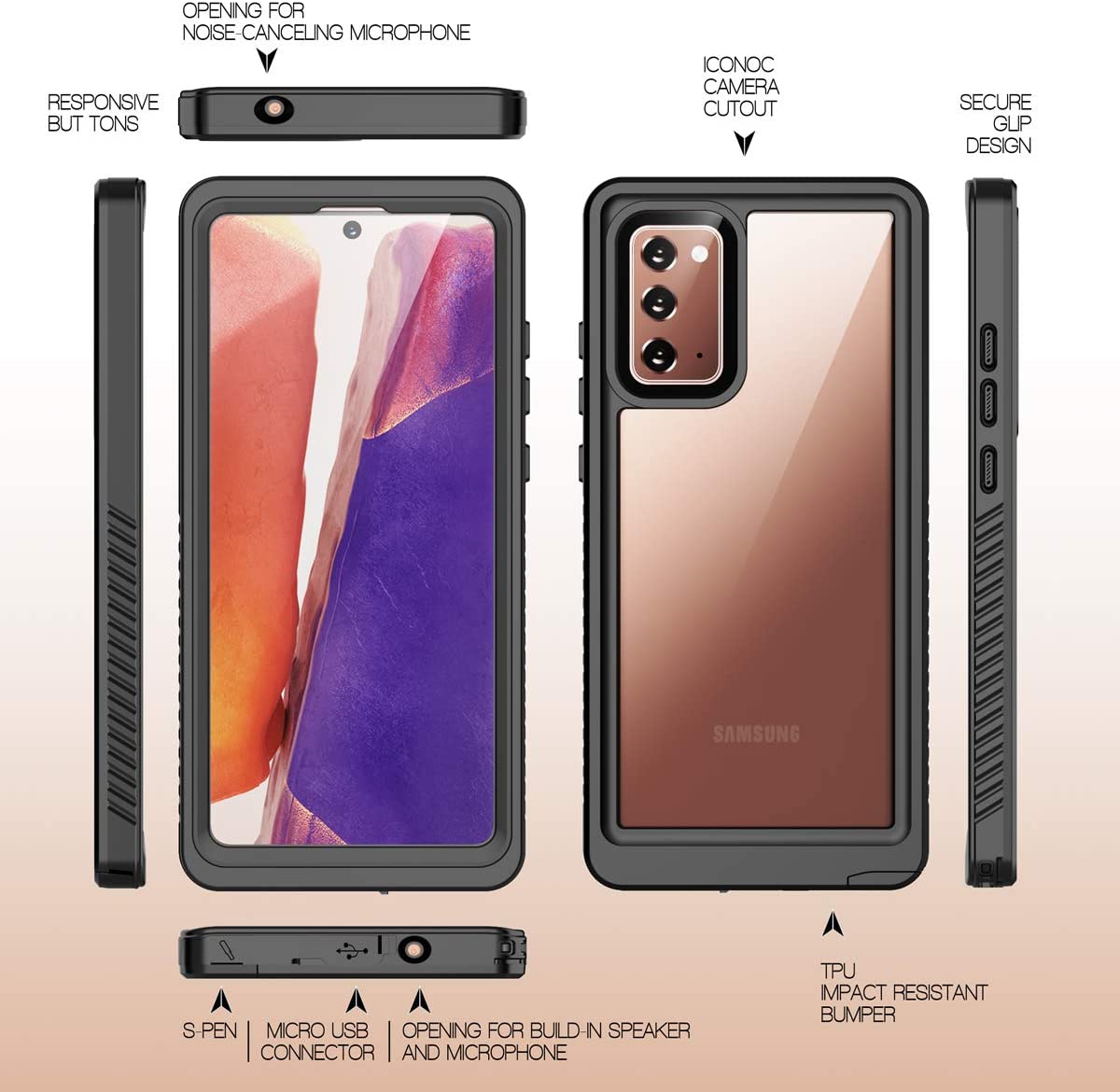 OAKTREE Samsung Galaxy NOTE 20 5G Shockproof Waterproof Rugged Case - Black/Clear - OAKTREE CASE