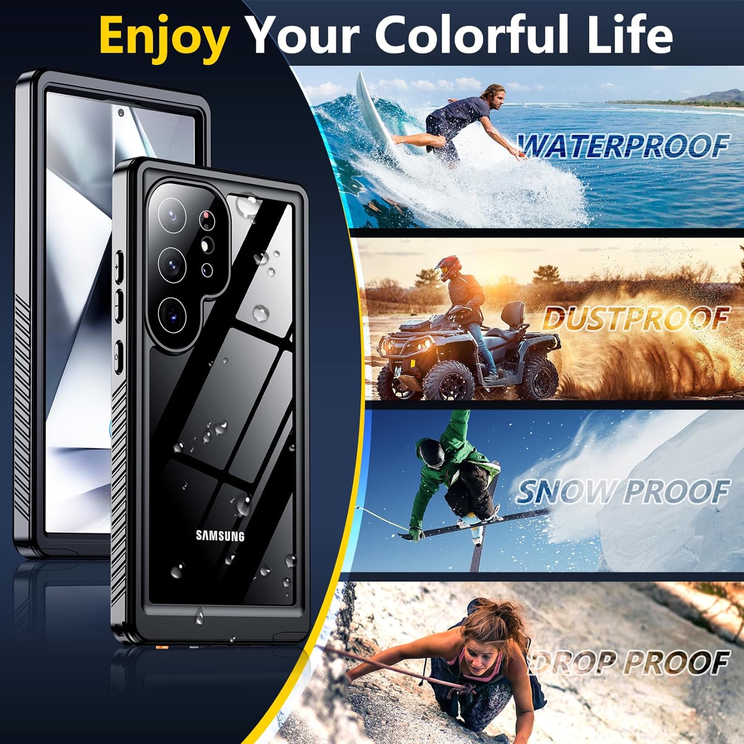 OAKTREE Samsung Galaxy S24 Ultra 6.8 inch Shockproof Waterproof Full-Body Rugged Case - Black/Clear - OAKTREE CASE