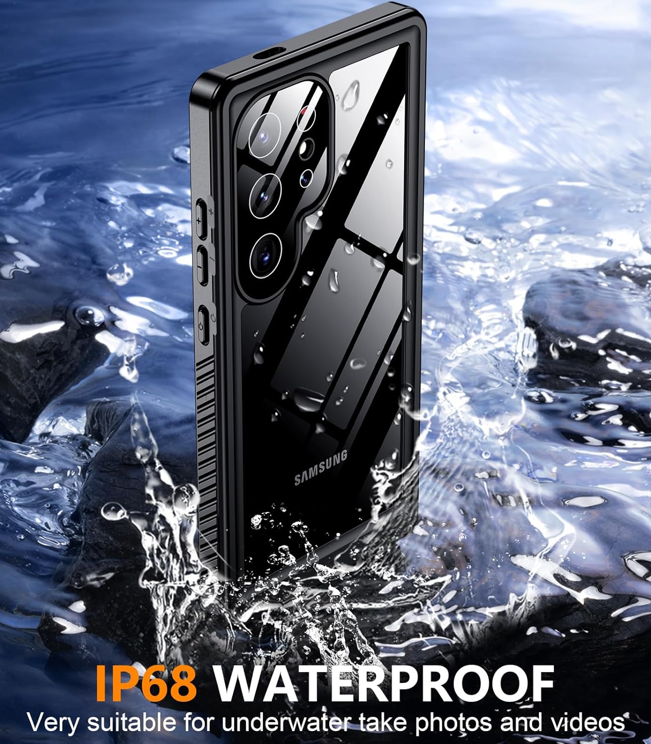 OAKTREE Samsung Galaxy S24 Ultra 6.8 inch Shockproof Waterproof Full-Body Rugged Case - Black/Clear - OAKTREE CASE