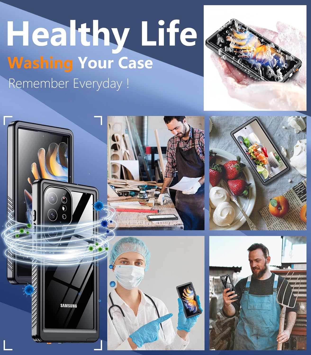 OAKTREE Samsung Galaxy S24 Ultra 6.8 inch Shockproof Waterproof Full-Body Rugged Case - Black/Clear - OAKTREE CASE