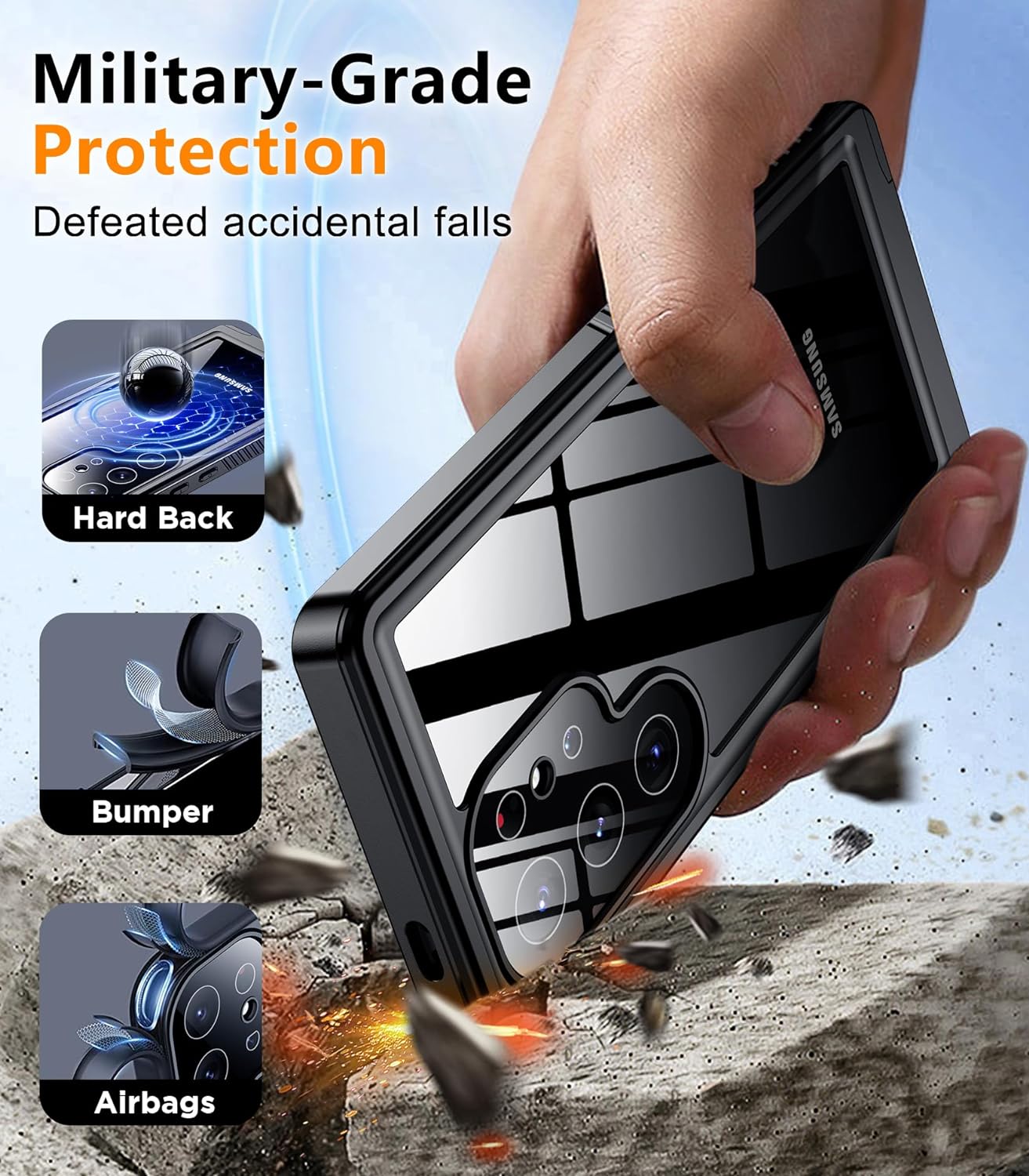 OAKTREE Samsung Galaxy S24 Ultra 6.8 inch Shockproof Waterproof Full-Body Rugged Case - Black/Clear - OAKTREE CASE