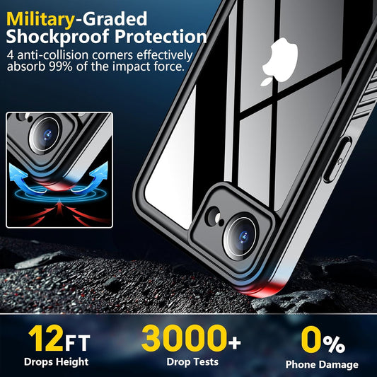 OAKTREE iPhone 16e 6.1" Shockproof Waterproof Full-Body Rugged Case - Black / Clear