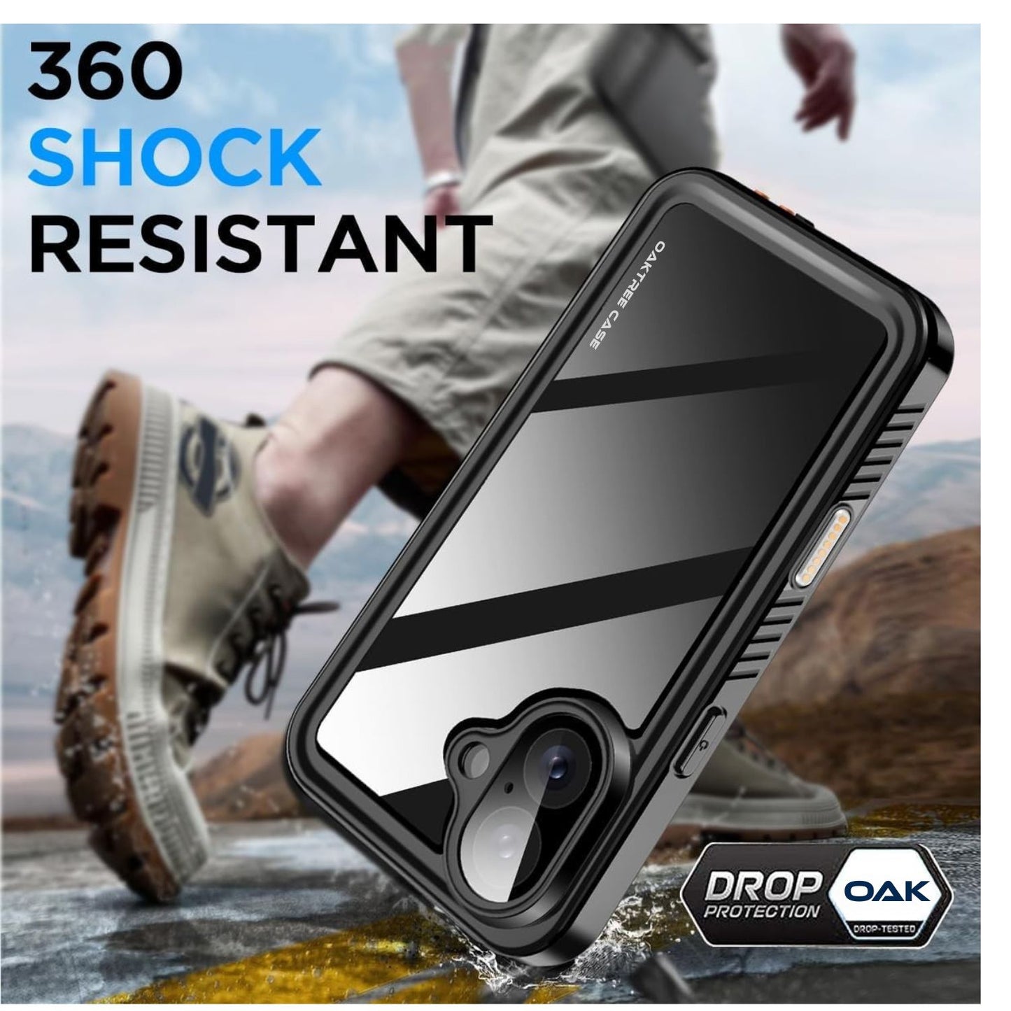 OAKTREE iPhone 17 6.3" Shockproof Waterproof Full-Body Rugged Case - Black/Clear
