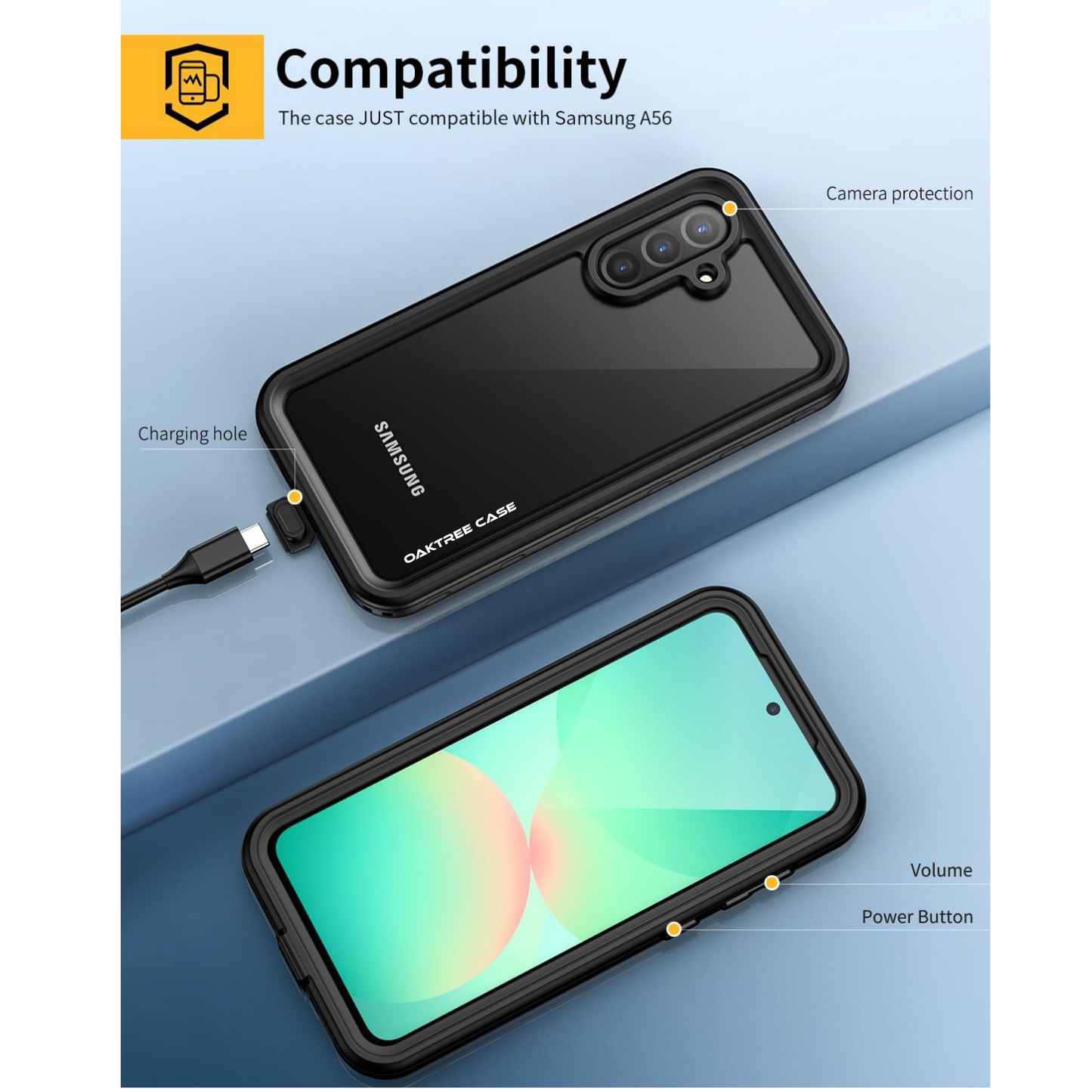 OAKTREE Samsung Galaxy A56 5G Waterproof Full-Body Rugged Case - Black / Clear