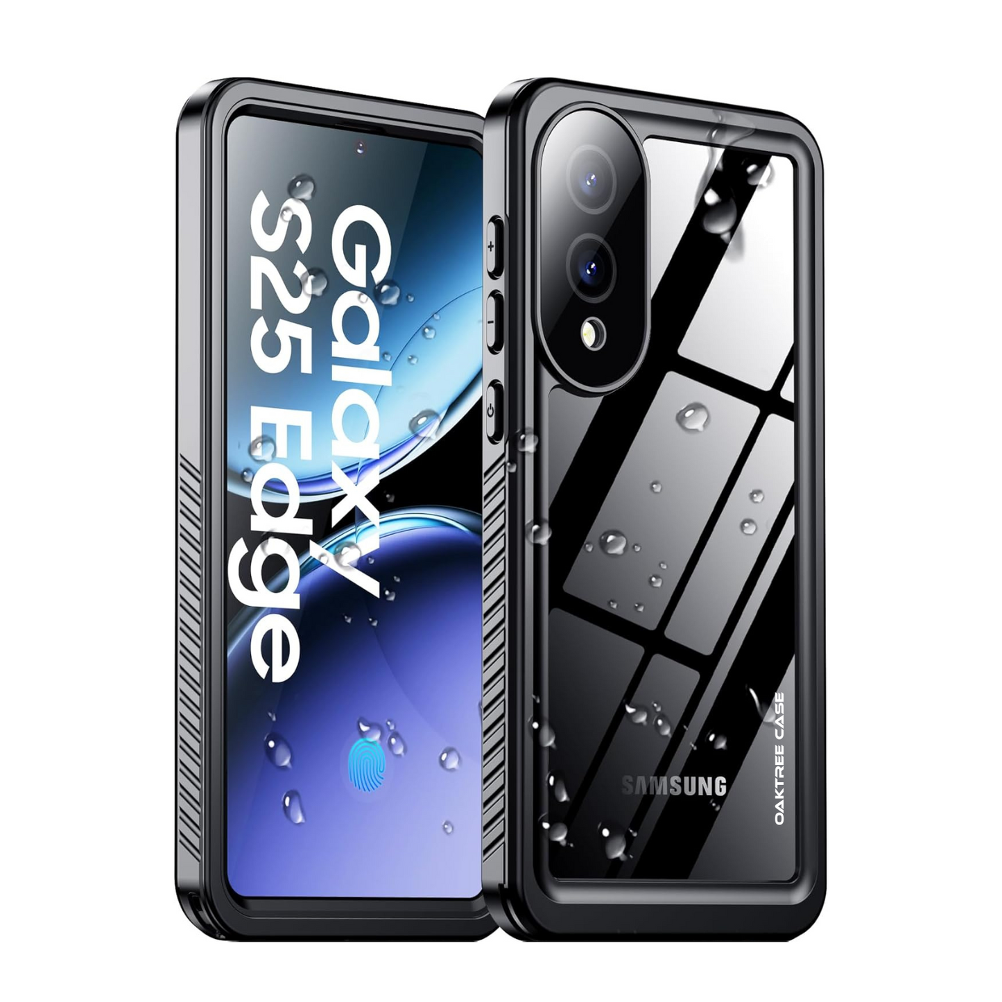 OAKTREE Samsung Galaxy S25 Edge 6.7 inch Shockproof Waterproof Full-Body Rugged Case - Black/Clear