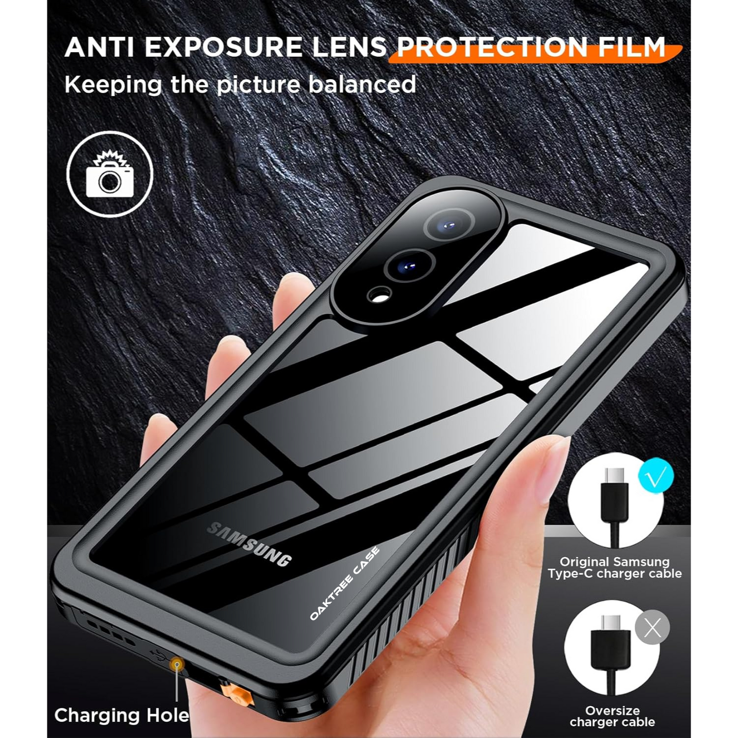 OAKTREE Samsung Galaxy S25 Edge 6.7 inch Shockproof Waterproof Full-Body Rugged Case - Black/Clear