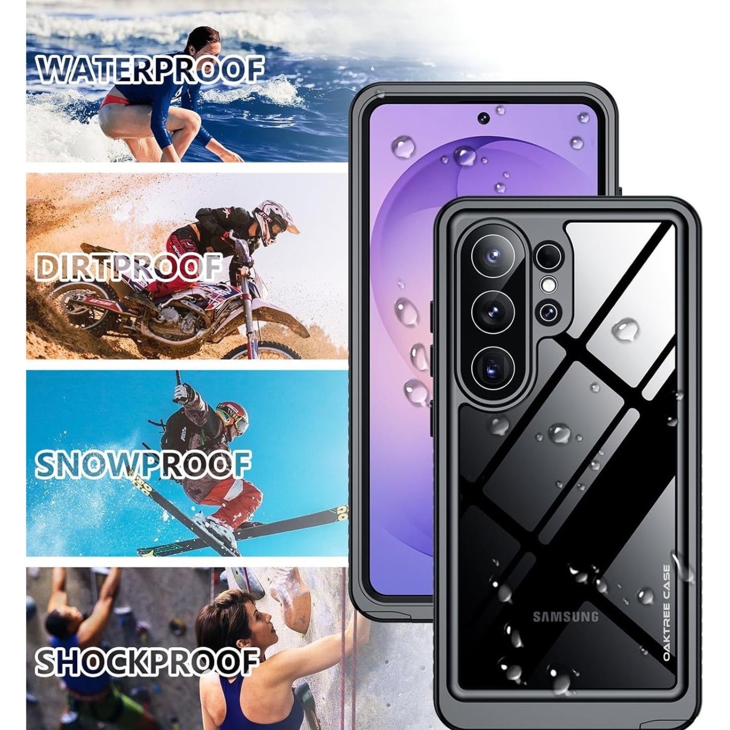 OAKTREE Samsung Galaxy S26 Ultra 6.9" Waterproof Full-Body Case - Black/Clear