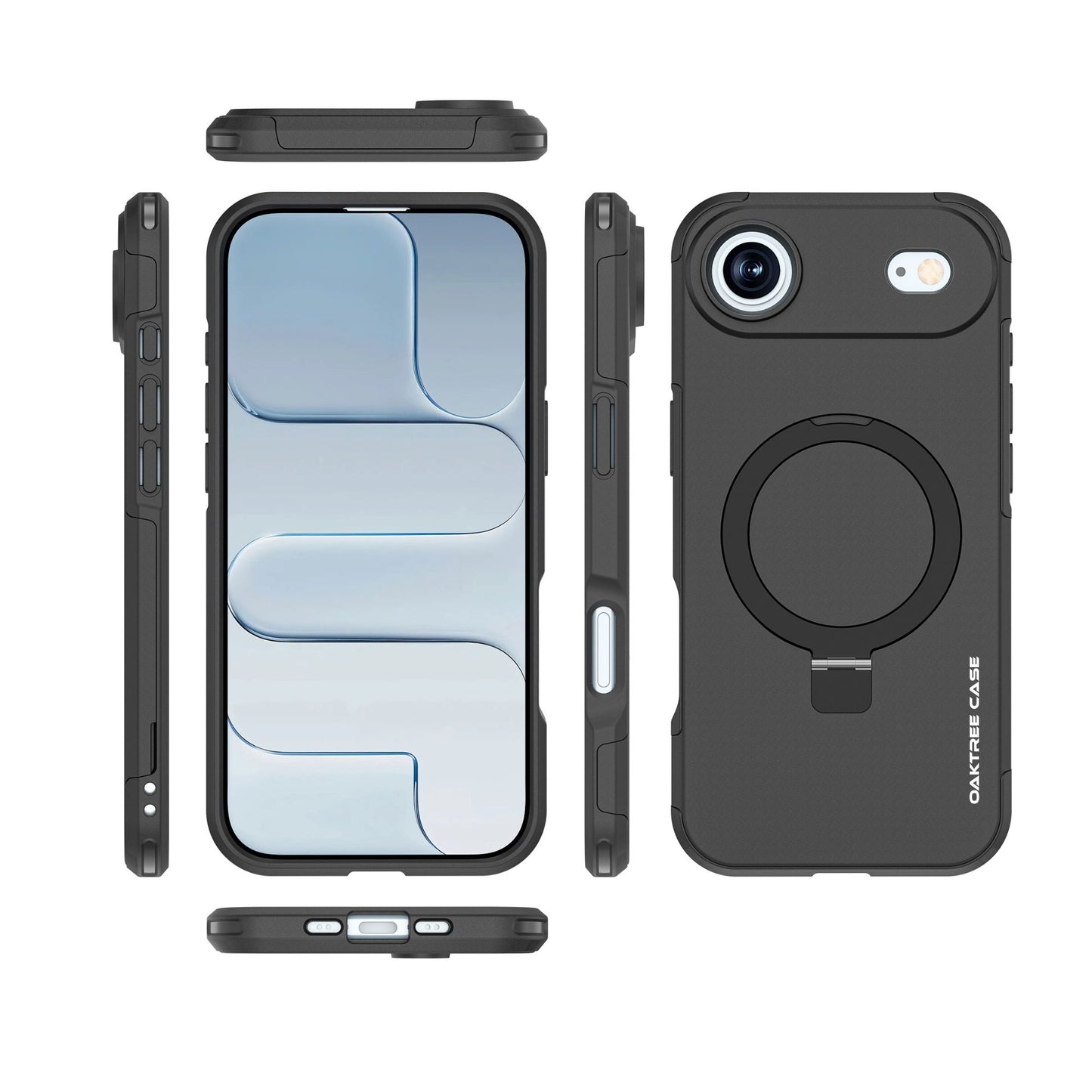 OAKTREE iPhone 17 Air MagSafe Kickstand Ring Case Shockproof Drop-Proof Rugged Case - Black