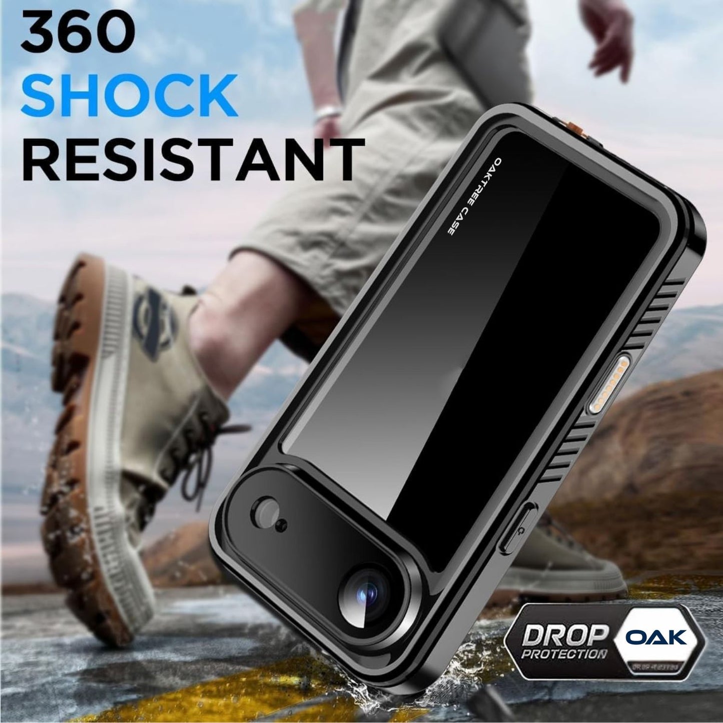 OAKTREE iPhone 17 Air Shockproof Waterproof Full-Body Rugged Case - Black/Clear