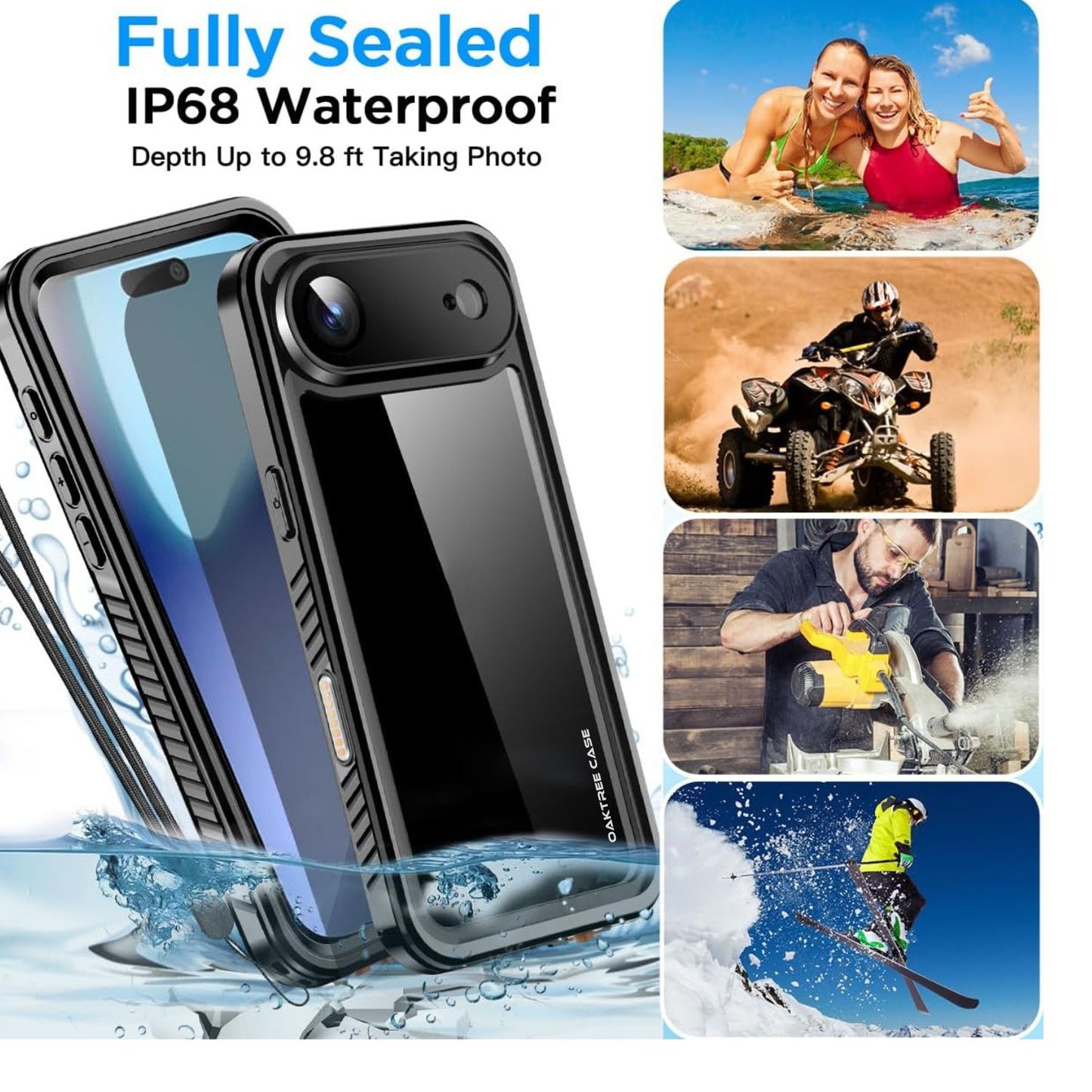 OAKTREE iPhone 17 Air Shockproof Waterproof Full-Body Rugged Case - Black/Clear