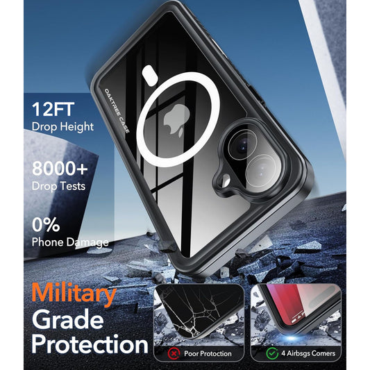 OAKTREE iPhone 17 (6.3") Waterproof Case – Full-Body 360° Shockproof MagSafe Cover with HD Screen Protector
