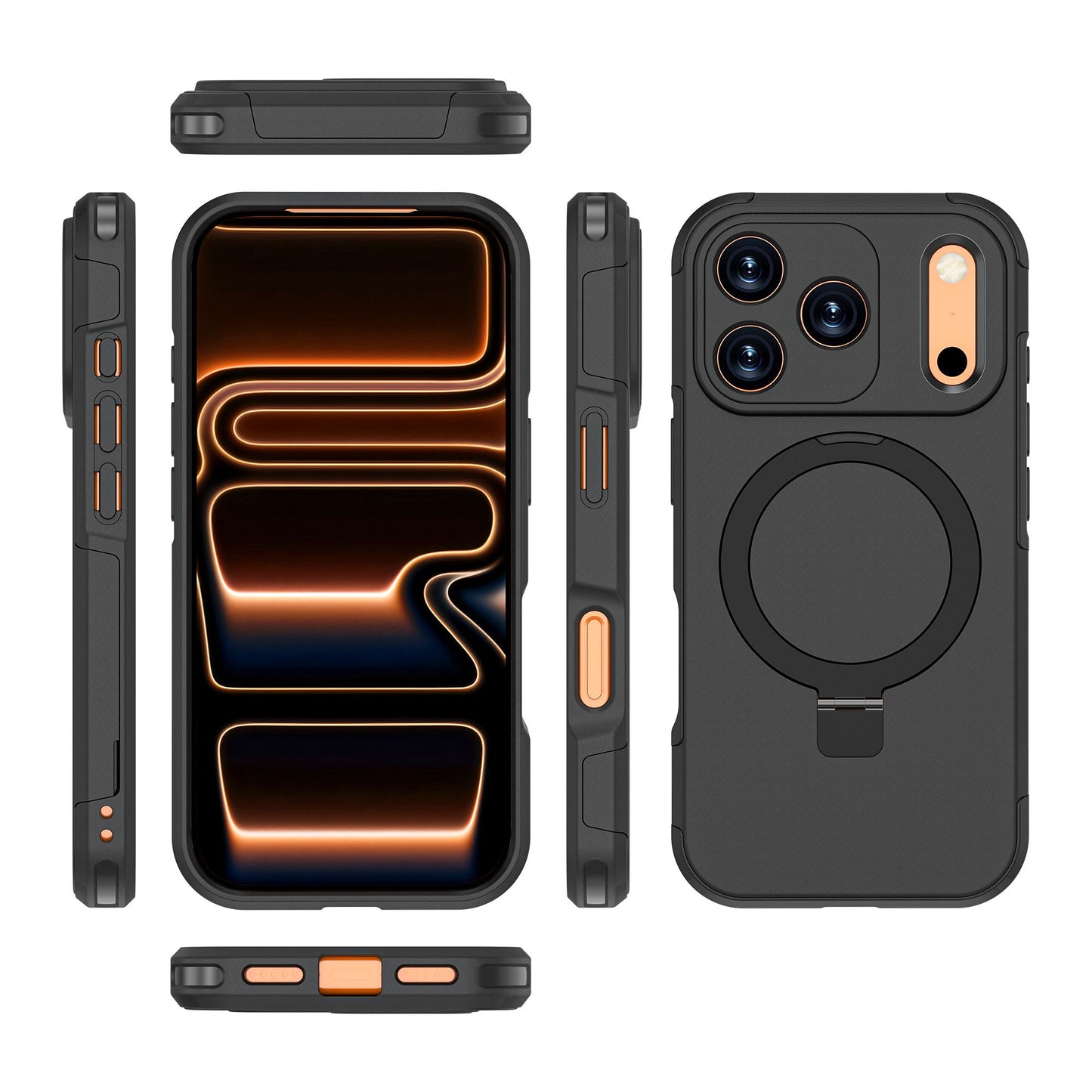 OAKTREE iPhone 17 Pro MagSafe Kickstand Ring Case Shockproof Drop-Proof Rugged Case - Black