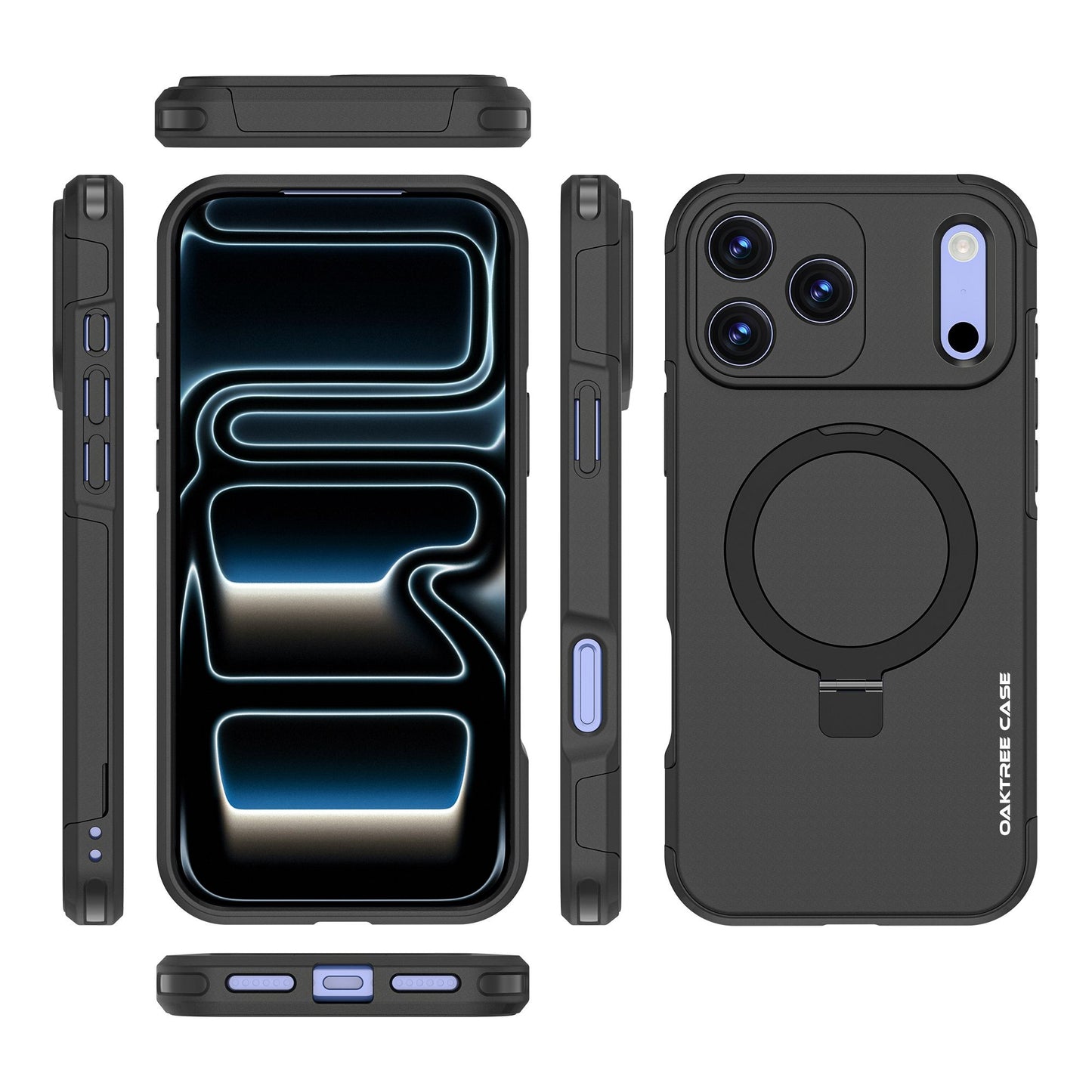 OAKTREE iPhone 17 Pro Max MagSafe Kickstand Ring Case Shockproof Drop-Proof Rugged Case - Black