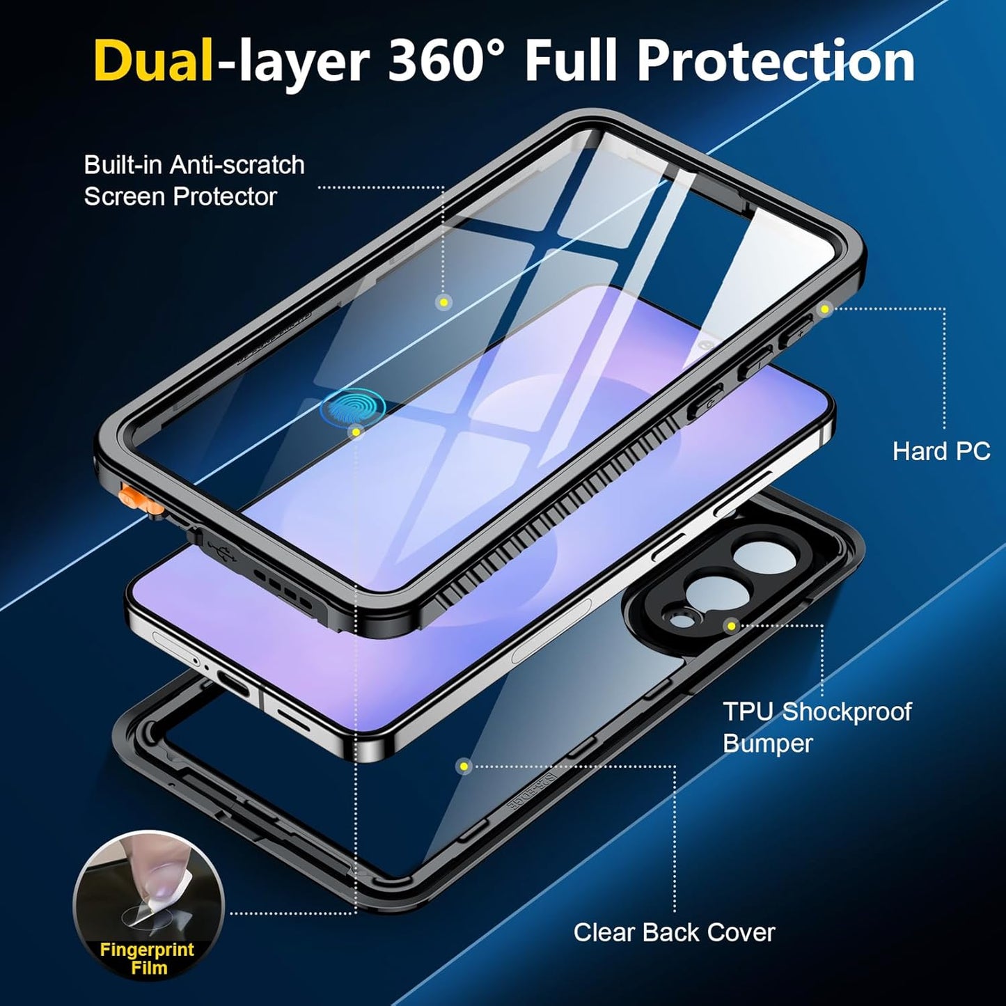 OAKTREE Samsung Galaxy S25 Edge 6.7 inch Shockproof Waterproof Full-Body Rugged Case - Black/Clear