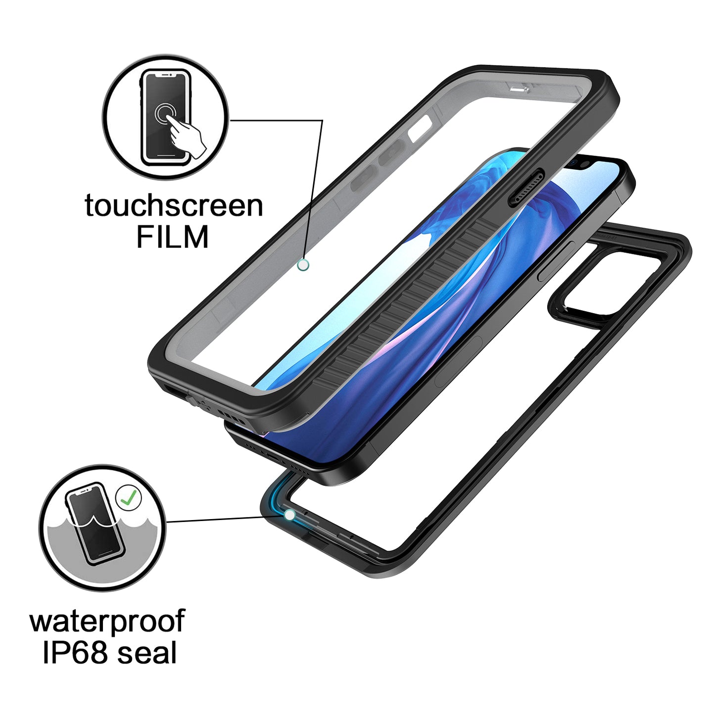 OAKTREE iPhone 12 Shockproof Waterproof Full-Body Rugged Case - Black/Clear