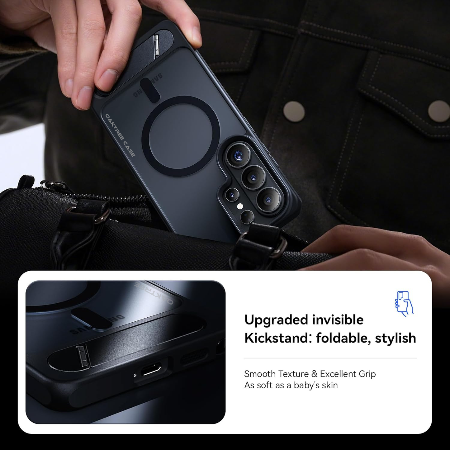 OAKTREE Magnetic Case for Samsung S26 Ultra – MagSafe, Kickstand, Drop-Proof & Sleek Black Matte Finish