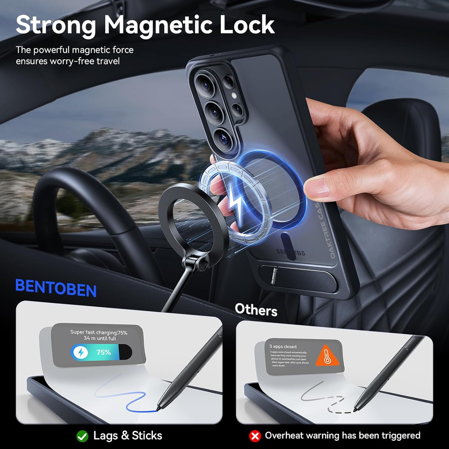 OAKTREE Magnetic Case for Samsung S26 Ultra – MagSafe, Kickstand, Drop-Proof & Sleek Black Matte Finish