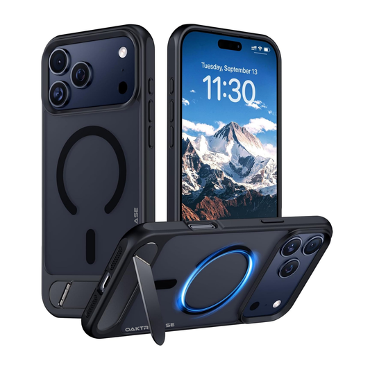 OAKTREE Magnetic Fast Charging Case for iPhone 17 Pro Max – Kickstand, Drop-Proof & Sleek Black Matte Finish