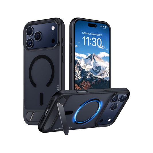 OAKTREE Magnetic Fast Charging Case for iPhone 17 Pro – Kickstand, Drop-Proof & Sleek Black Matte Finish