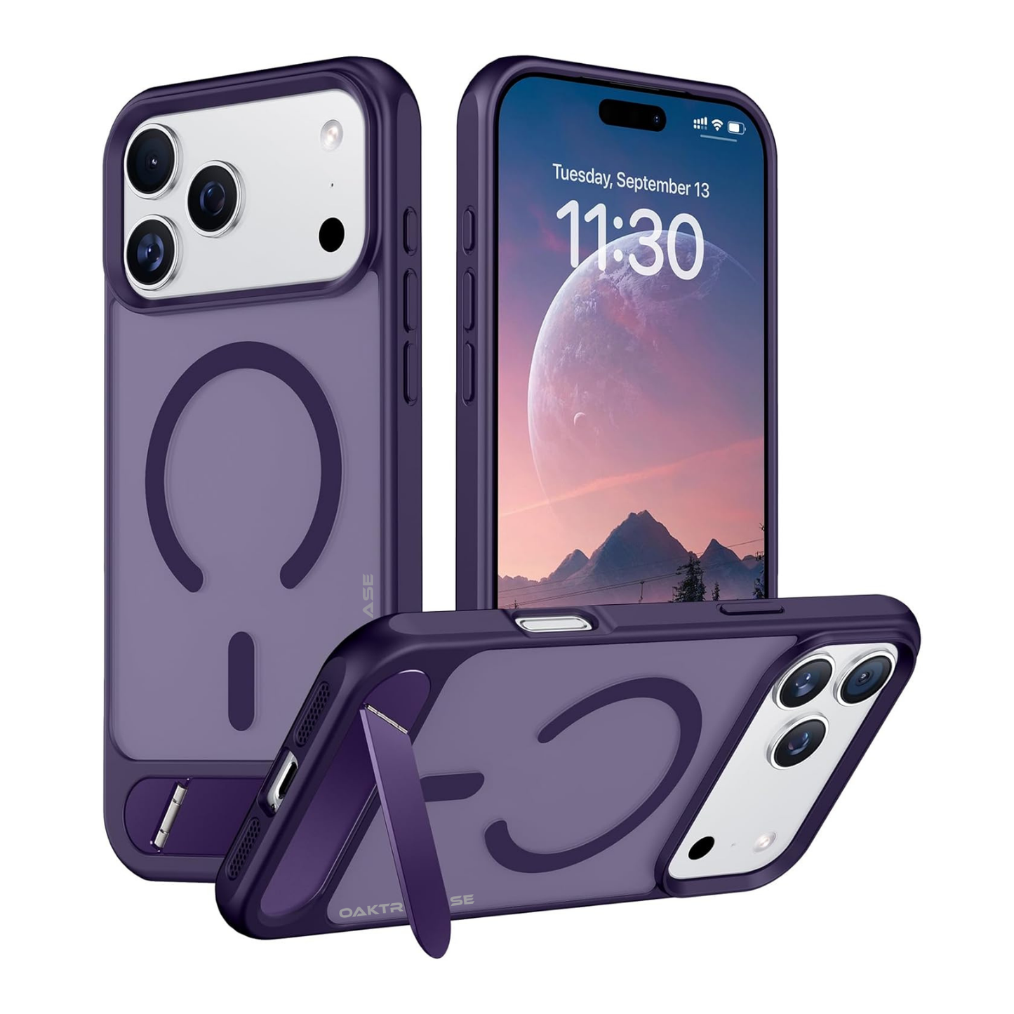 OAKTREE Magnetic Fast Charging Case for iPhone 17 Pro Max – Kickstand, Drop-Proof & Sleek Purple Matte Finish