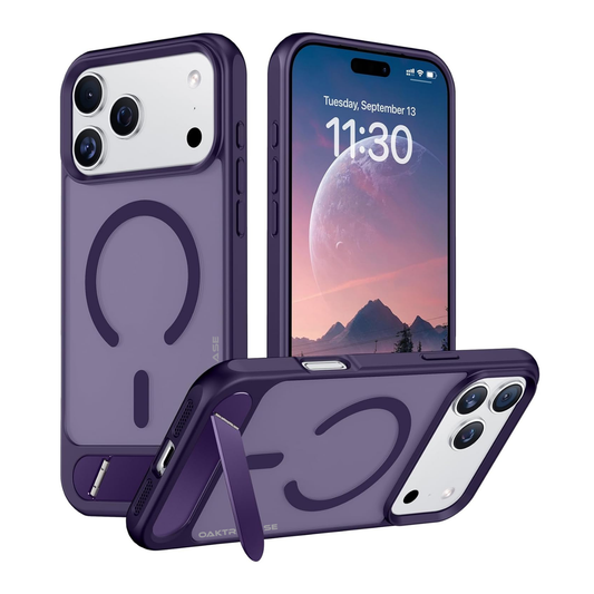 OAKTREE Magnetic Fast Charging Case for iPhone 17 Pro Max – Kickstand, Drop-Proof & Sleek Purple Matte Finish