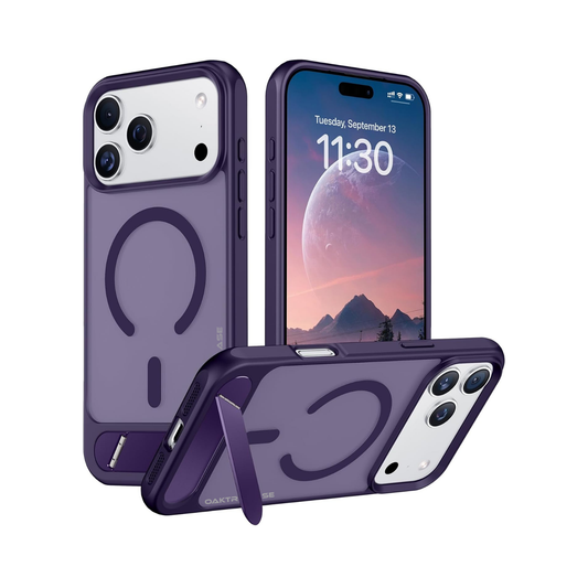OAKTREE Magnetic Fast Charging Case for iPhone 17 Pro –  Kickstand, Drop-Proof & Sleek Purple Matte Finish