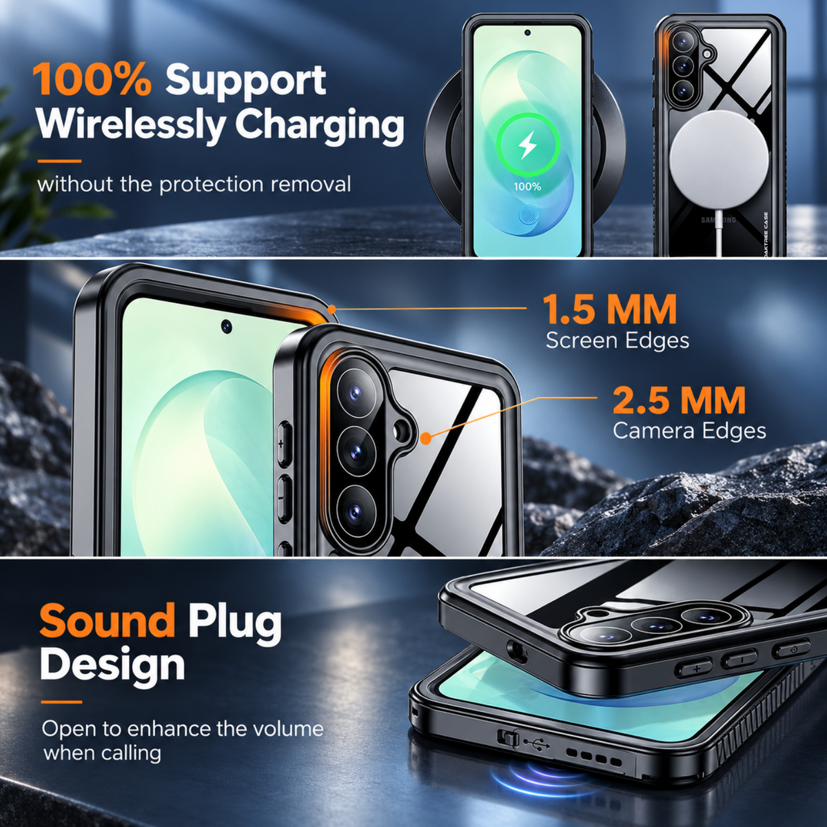 OAKTREE Samsung Galaxy S26 FE Shockproof Waterproof Full-Body Rugged Case - Black/Clear