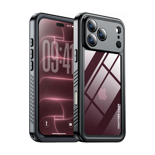 OAKTREE iPhone 18 Pro Waterproof Case - Full-Body 360° Shockproof with HD Screen Protector - Black / Clear