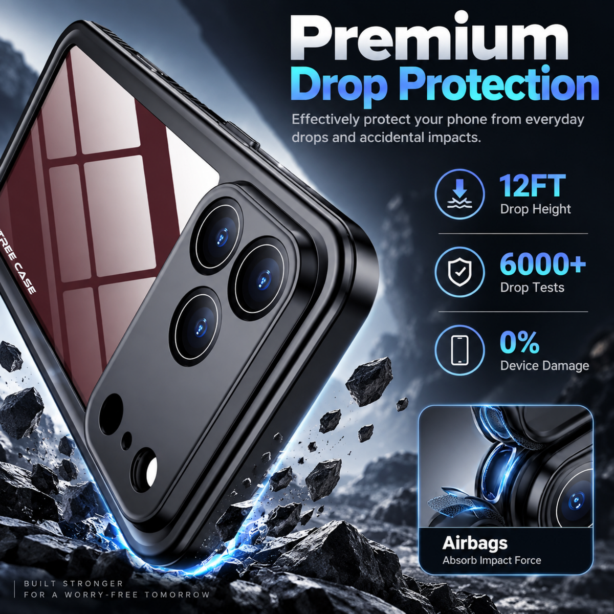 OAKTREE iPhone 18 Pro Waterproof Case - Full-Body 360° Shockproof with HD Screen Protector - Black / Clear
